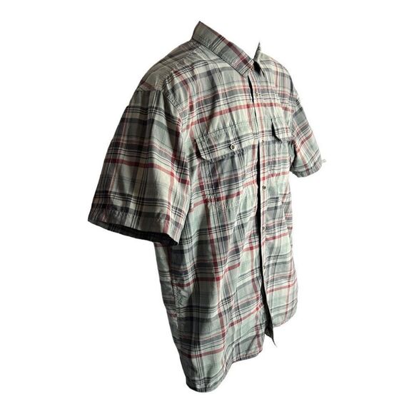 prAna Shirt Button up Men's Tower Grey Maroon Plaid S/S Wove Large - Picture 2 of 10